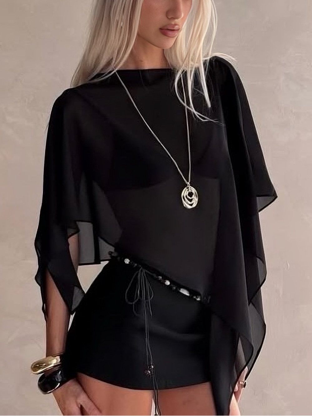 R.E.D. VALENTINO Black Chiffon Top